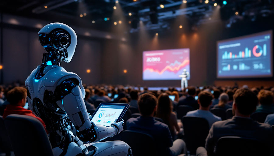 la ia va a acabar con el seo. Un robot en una conferencia SEO