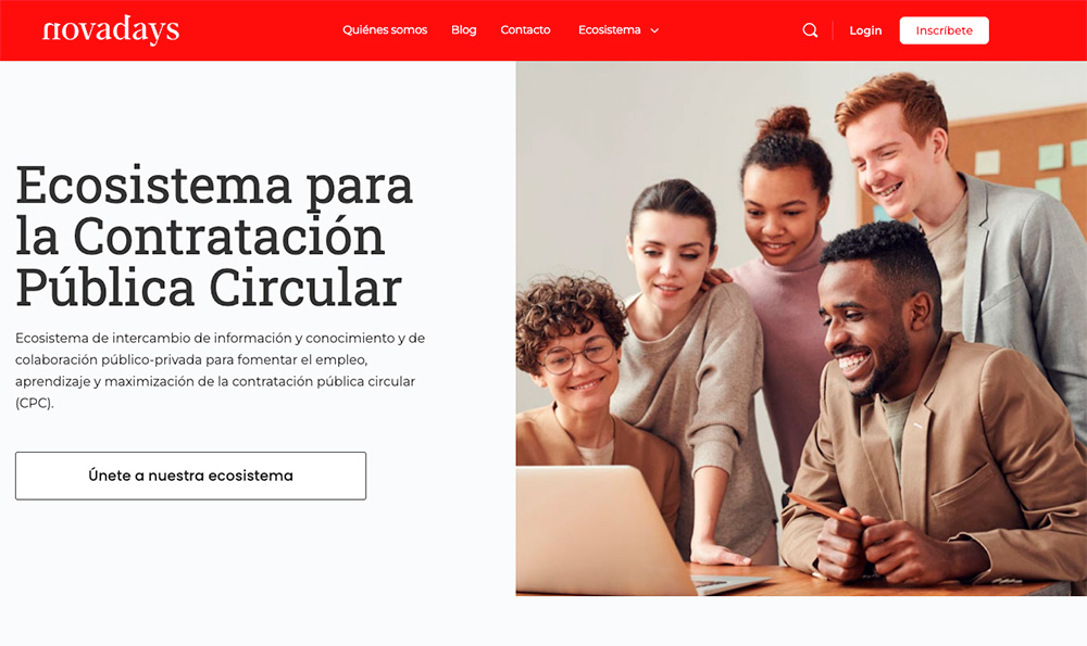 Página de inicio del ecosistema digital de economía circular impulsado por Novadays.
